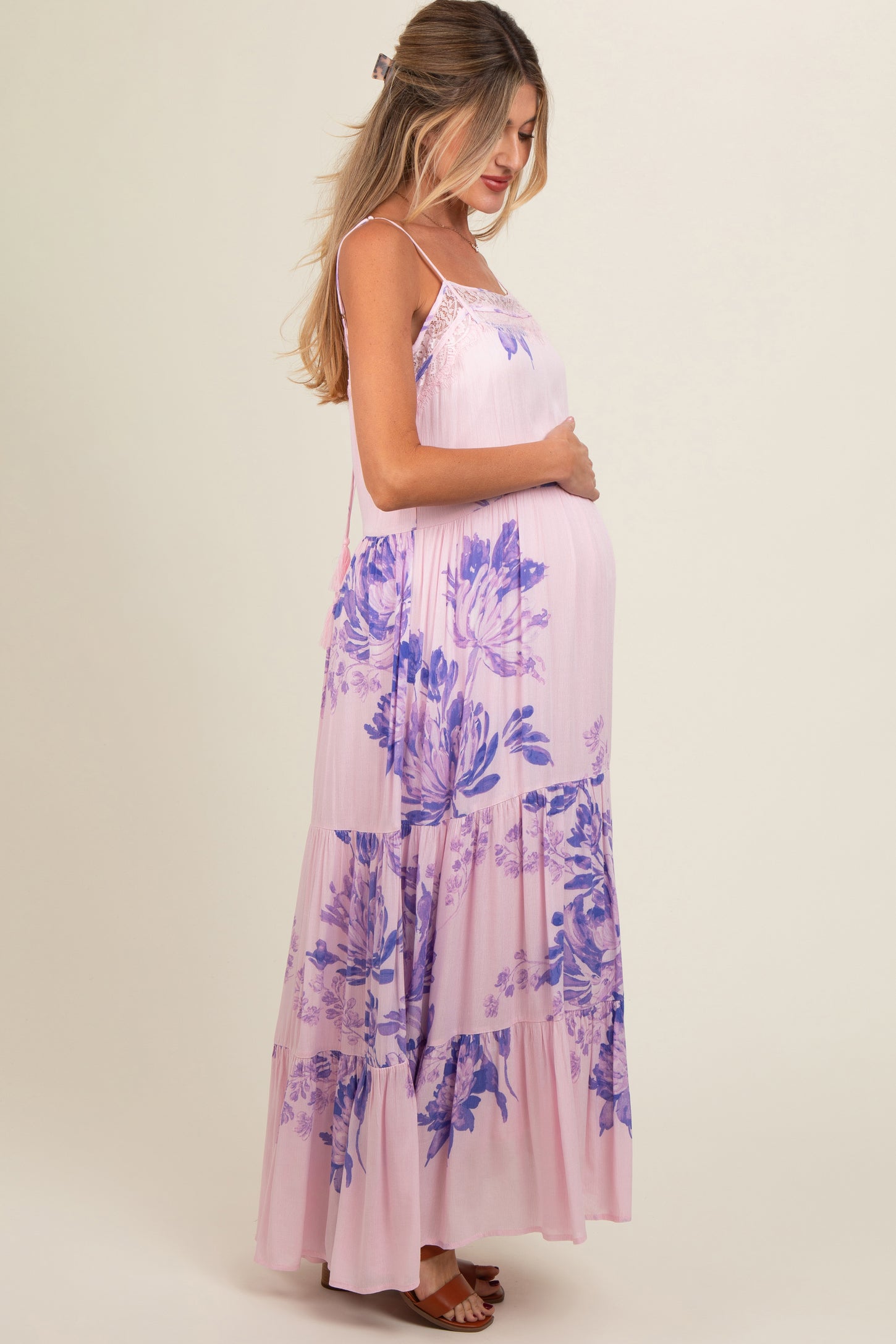 Light Pink Floral Lace Loose Fit Maternity Maxi Dress – PinkBlush