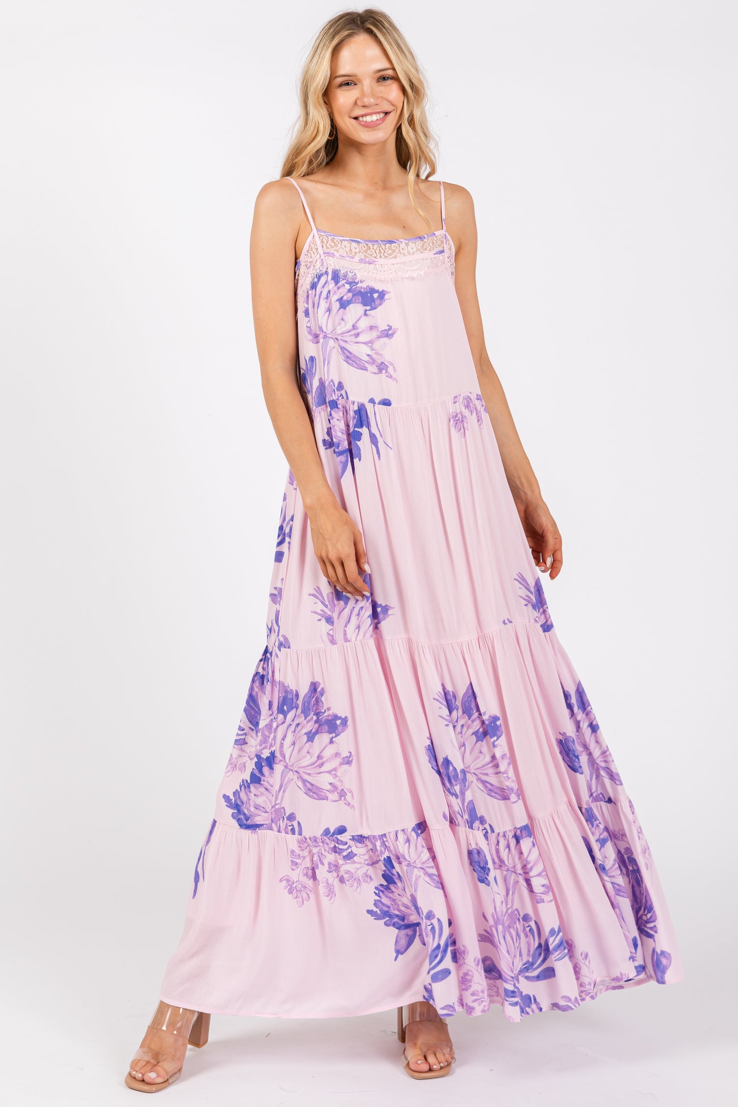Light Pink Floral Lace Loose Fit Maxi Dress – PinkBlush