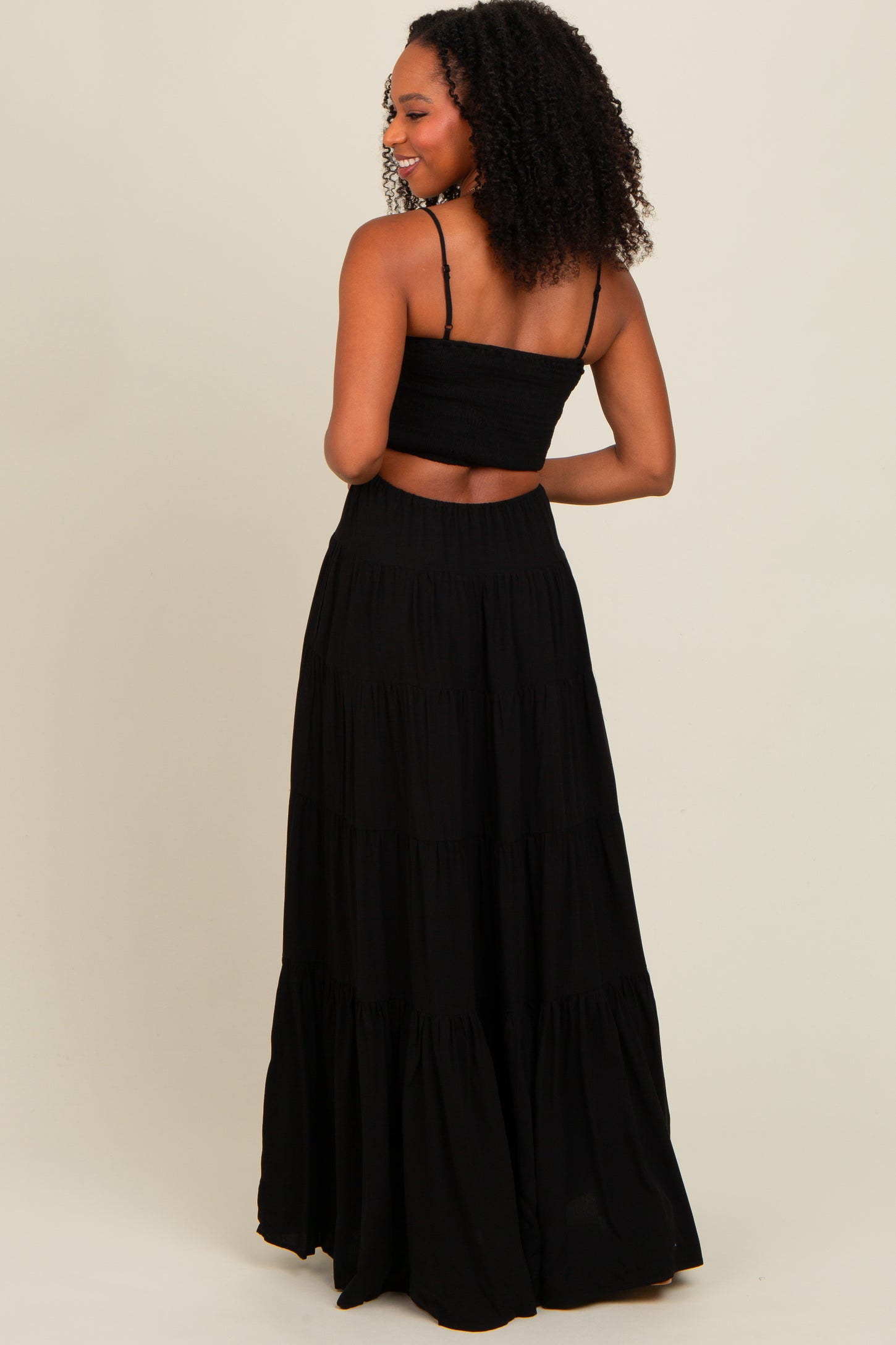 Black Smocked Cutout Maxi Dress – PinkBlush