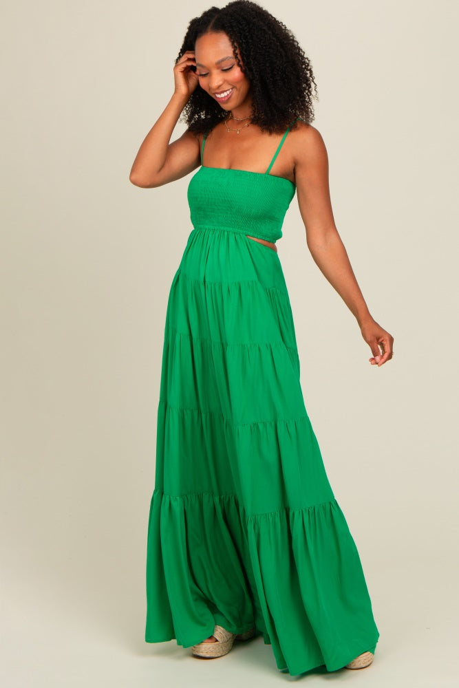 Green Smocked Cutout Maxi Dress PinkBlush Green Smocked Cutout Maxi Dress PinkBlush