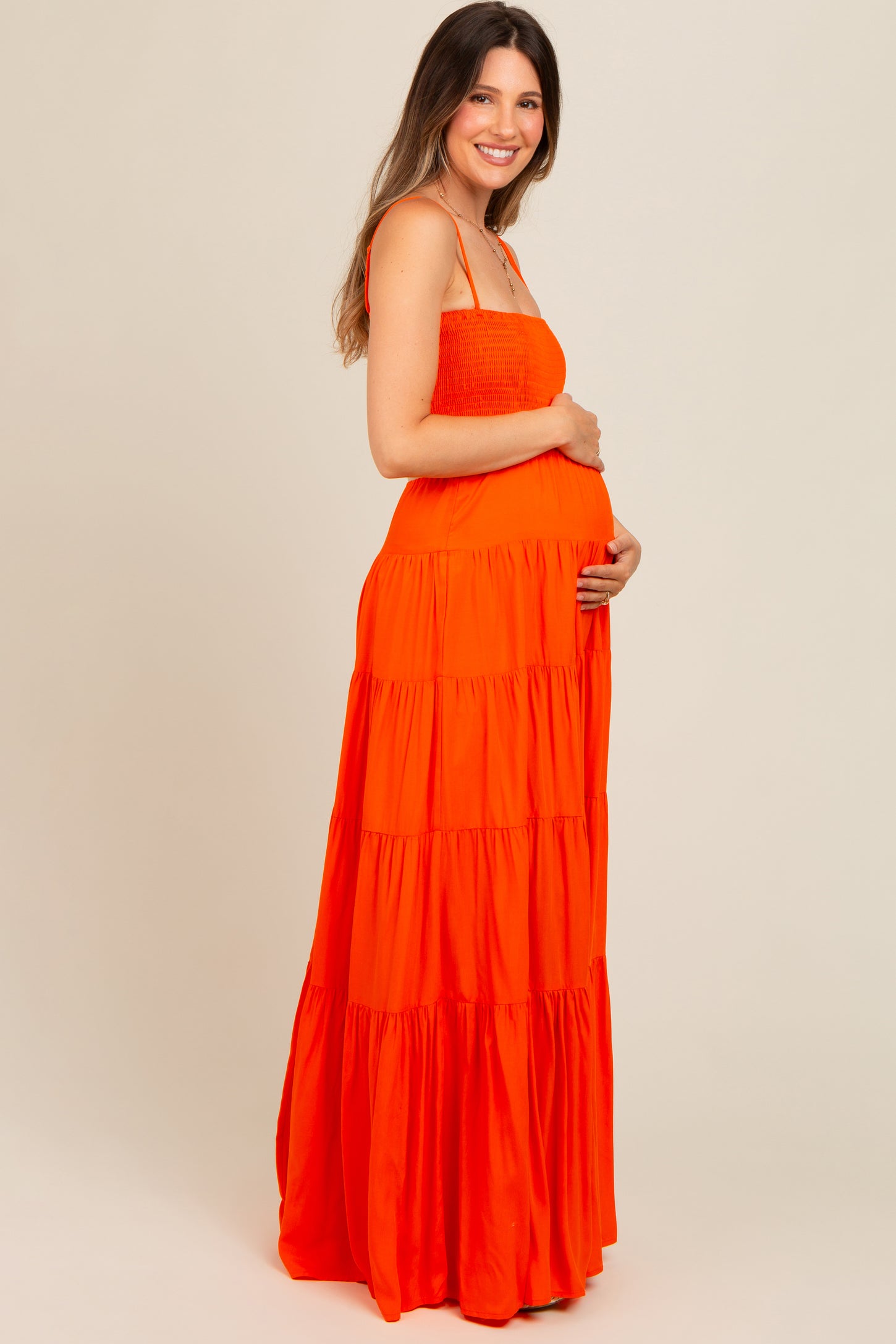 Orange Smocked Cutout Maternity Maxi Dress – PinkBlush
