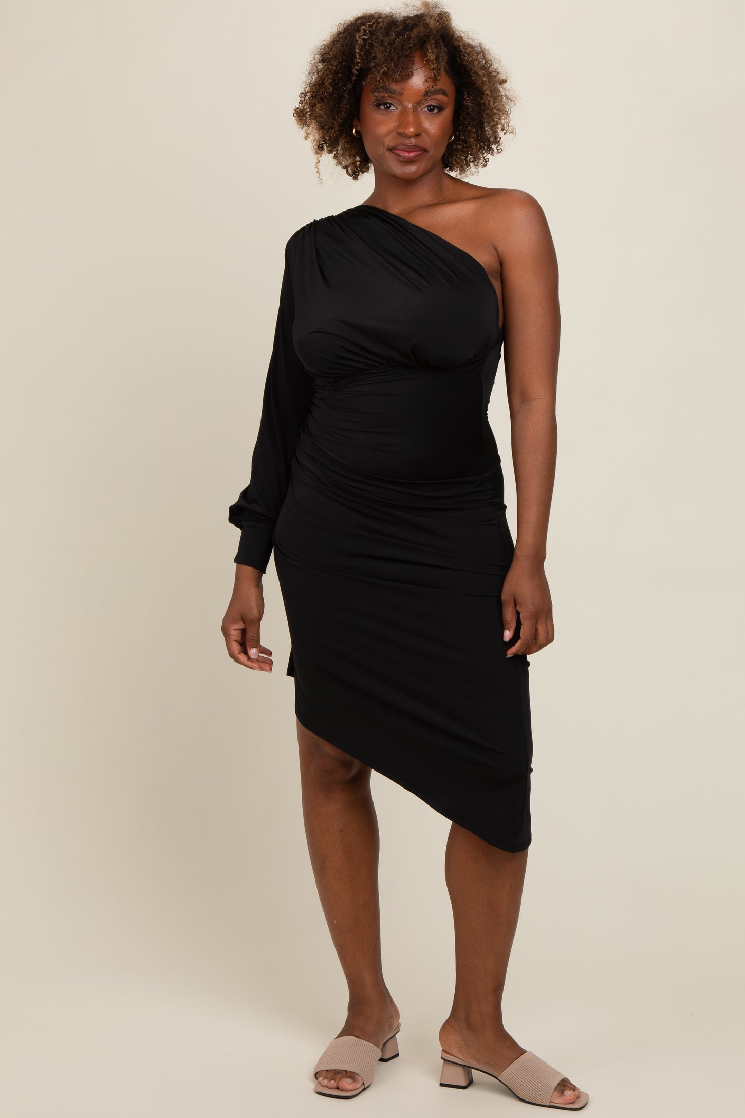 Black One Shoulder Asymmetric Maternity Dress Black One Shoulder Asymmetric Maternity Dress
