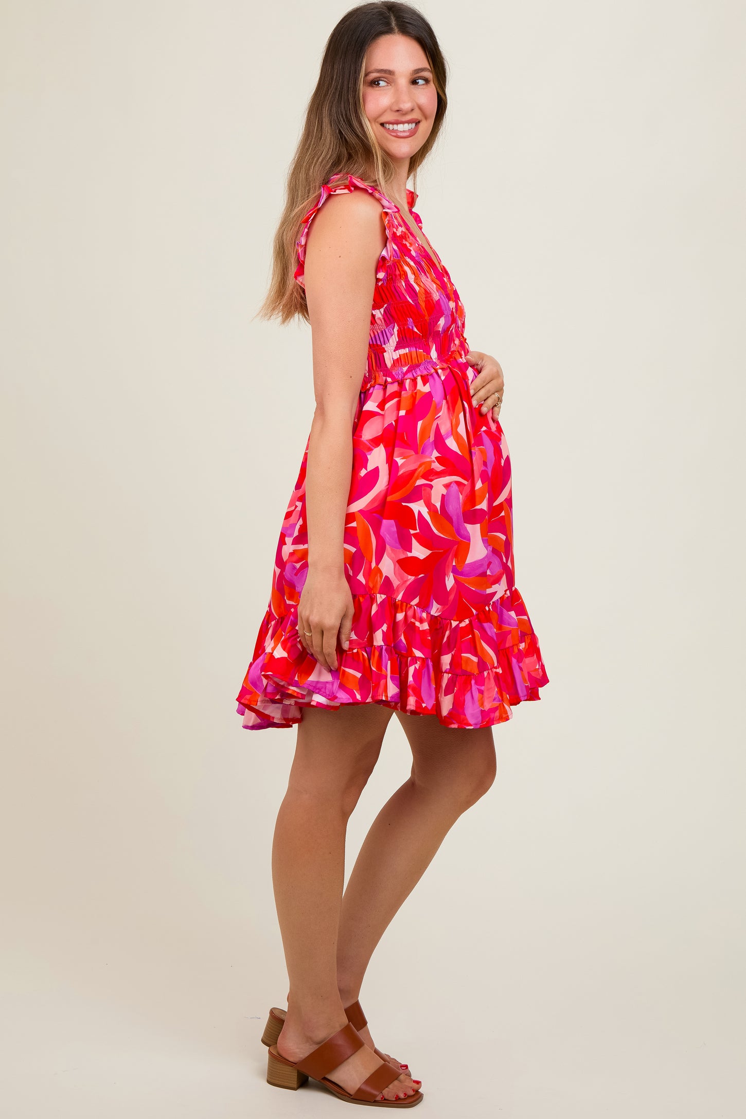 Fuchsia Abstract Print Maternity Mini Dress