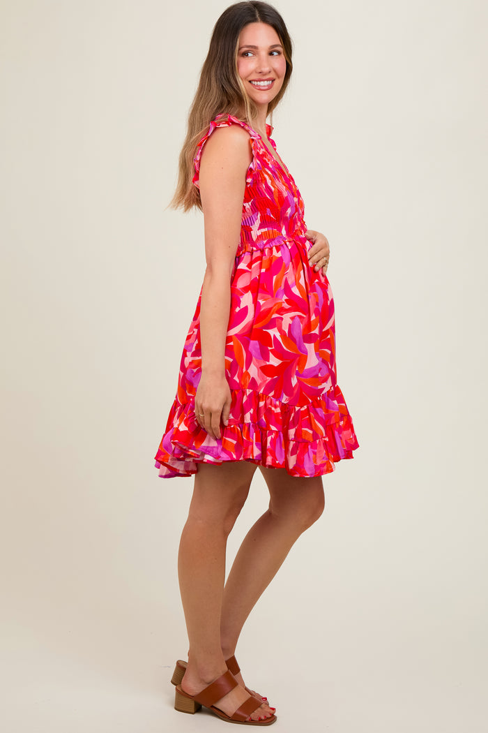 Fuchsia Abstract Print Maternity Mini Dress