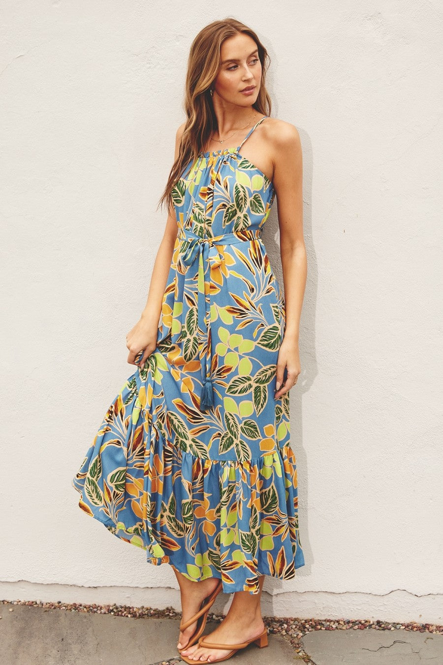 Blue Floral Open Back Midi Dress PinkBlush Blue Floral Open Back Midi Dress PinkBlush