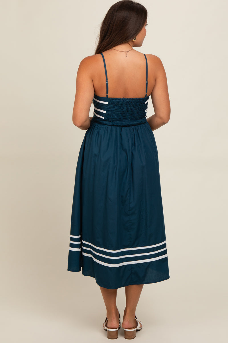 Navy Stripe Accent Maternity Midi Dress – PinkBlush