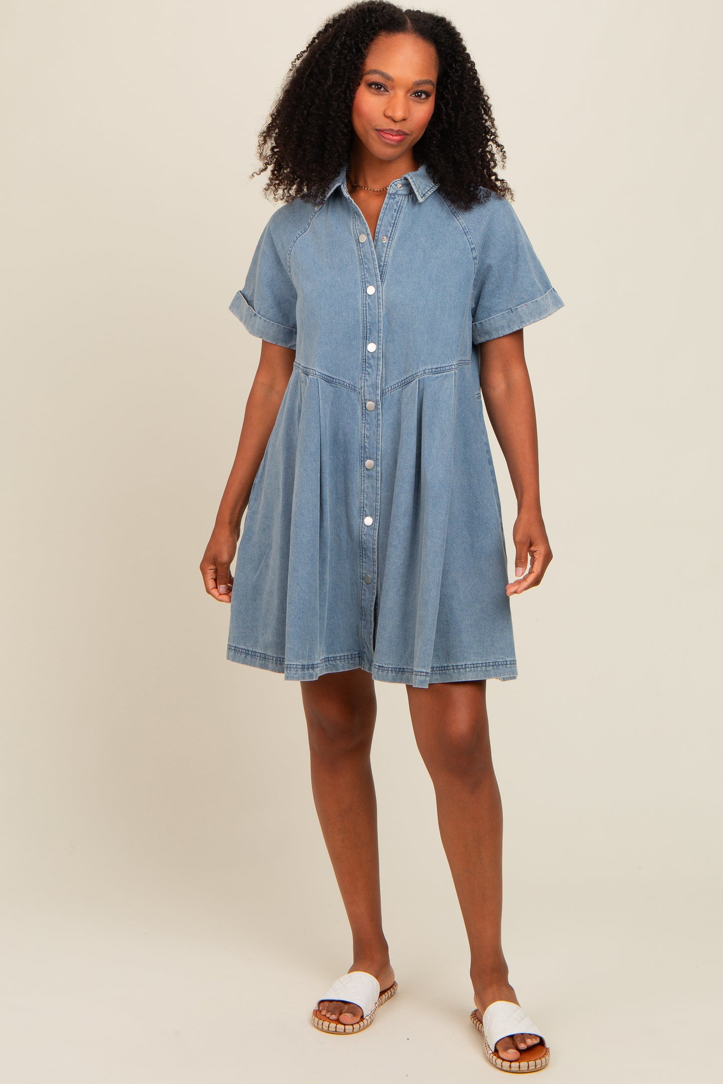 Blue Denim Button Down Mini Dress PinkBlush Blue Denim Button Down Mini Dress PinkBlush