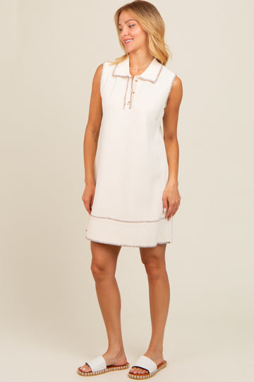 Cream Contrast Stitch Polo Dress