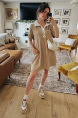 Mocha Contrast Collar Polo Dress