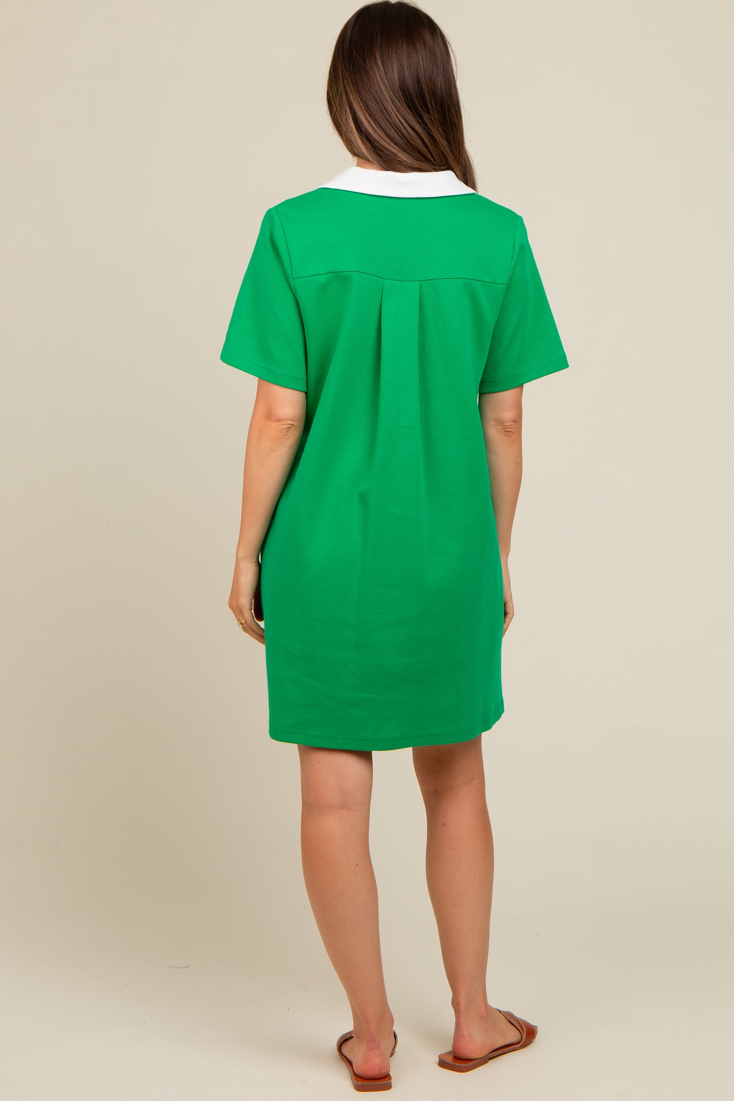 Green Contrast Collar Maternity Polo Dress PinkBlush Green Contrast Collar Maternity Polo Dress PinkBlush