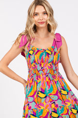 Pink Green Printed Midi Dress