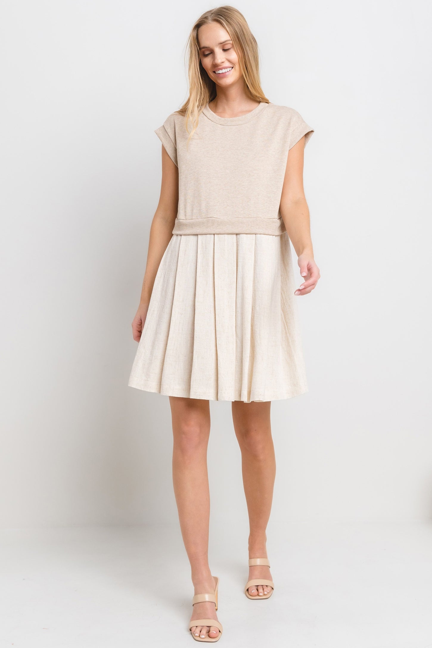 Oatmeal Contrast Pleated Mini Dress PinkBlush Oatmeal Contrast Pleated Mini Dress PinkBlush