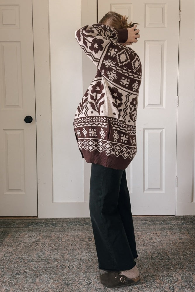 Mocha Printed Maternity Button Up Cardigan