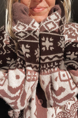 Mocha Printed Button Up Cardigan