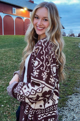 Mocha Printed Button Up Cardigan