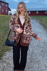 Mocha Printed Button Up Cardigan