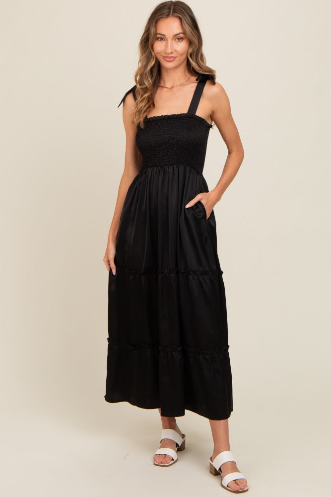 black satin smock dress COLLUSION Plus satin ruffle smock dress in black