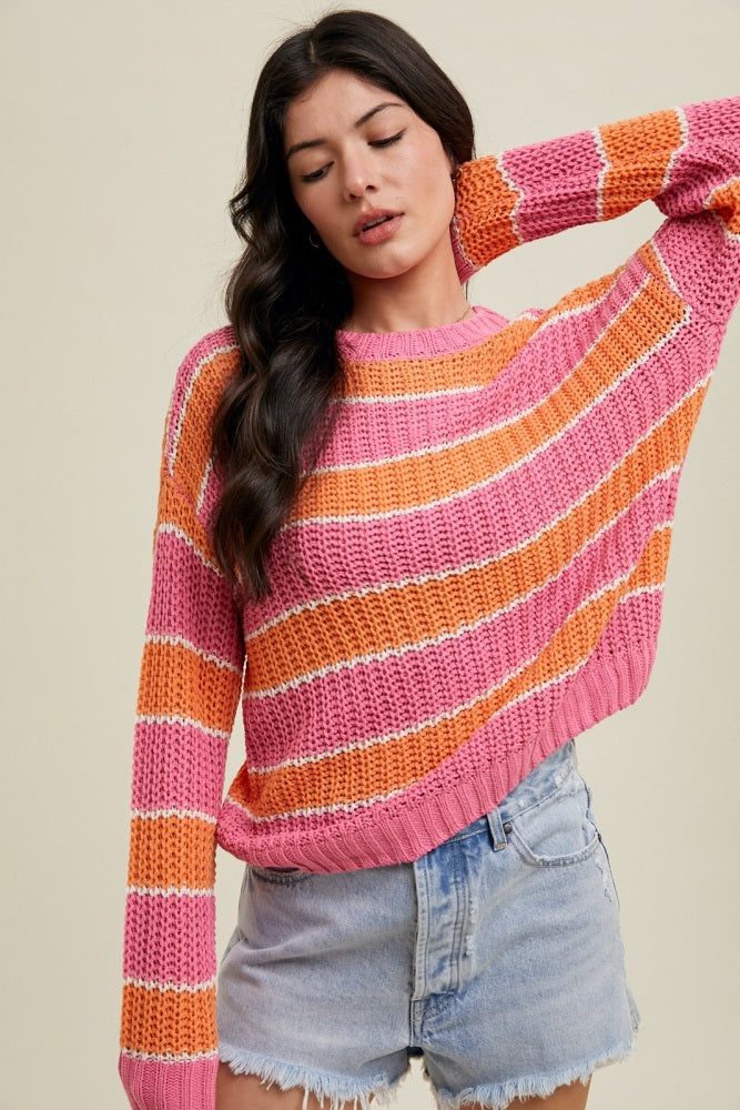 Pink Multi-Striped Maternity Sweater