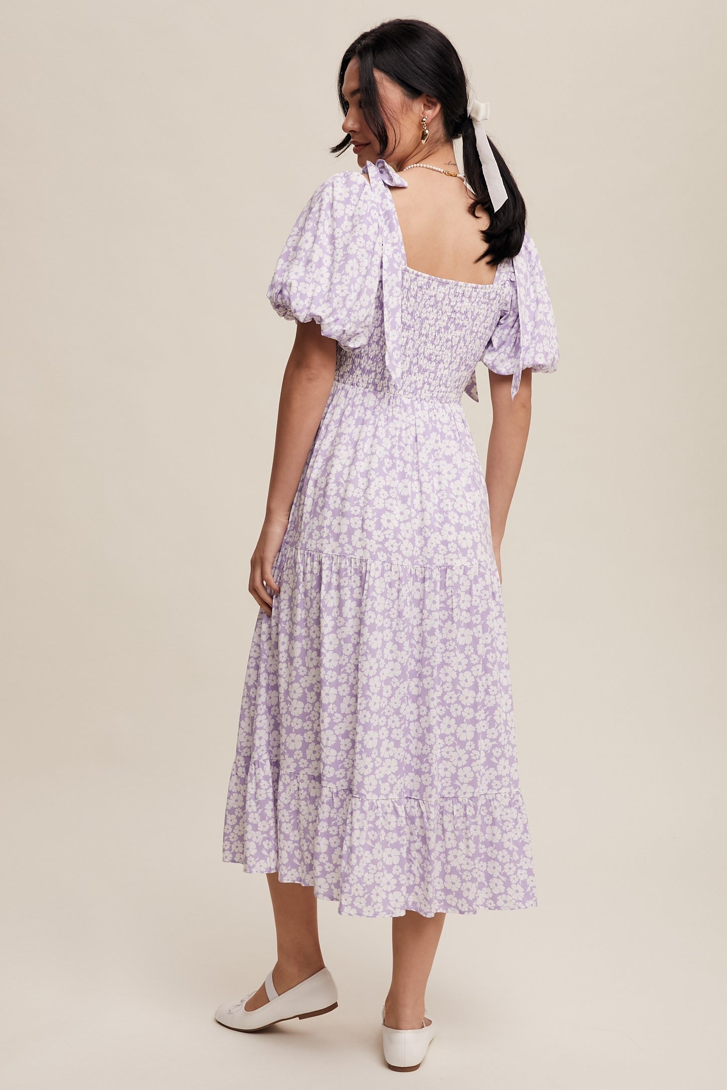 off the shoulder smocked floral dress Lavender Floral Off Shoulder Smocked Dress – PinkBlush