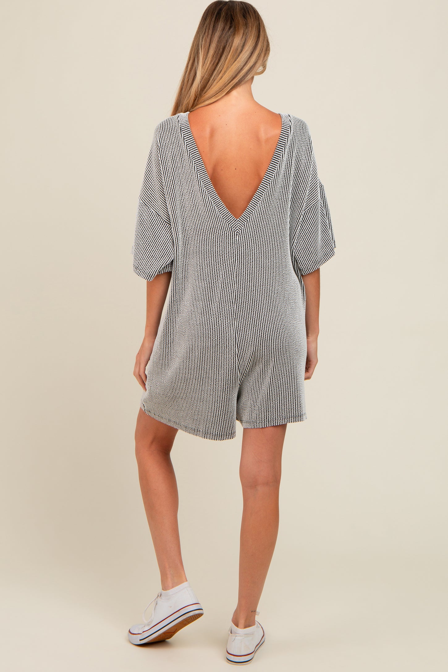 Charcoal Ribbed V-Back Maternity Romper