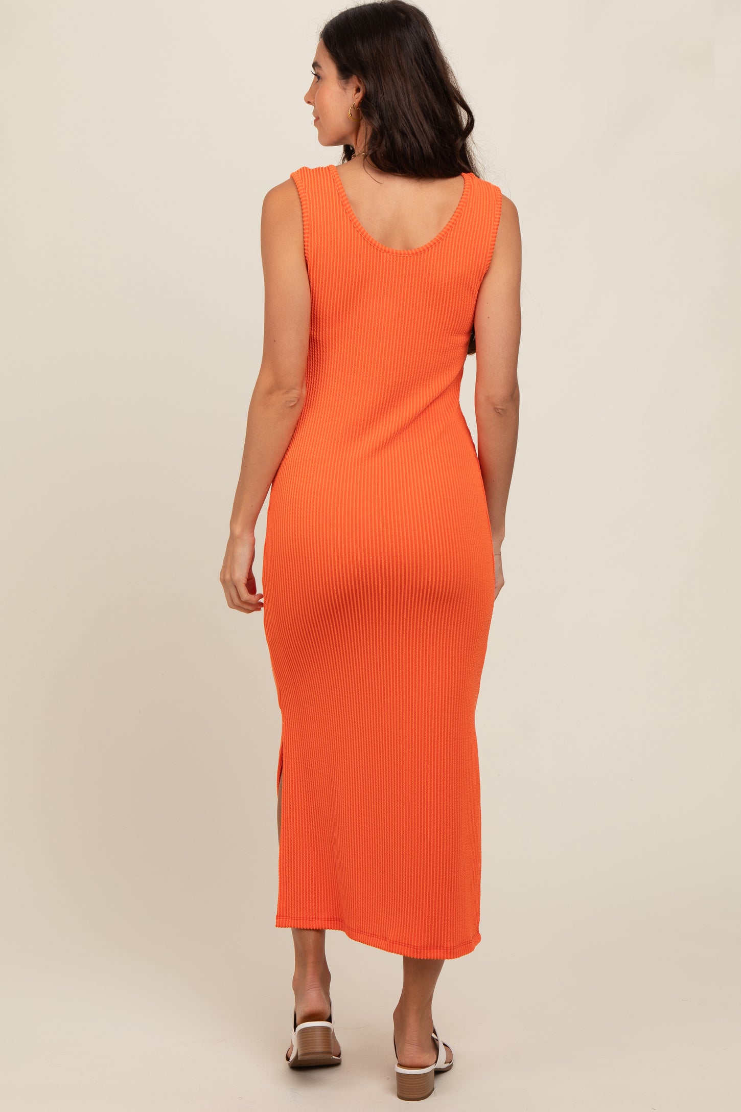 ribbed orange dress ASOS EDITION slouchy maxi dress in wide knit ribbed with slit sides in orange