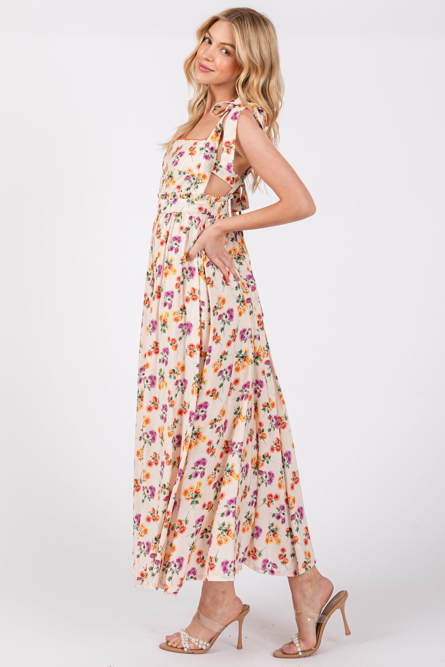 Cream Floral Open Back Midi Dress Cream Floral Open Back Midi Dress