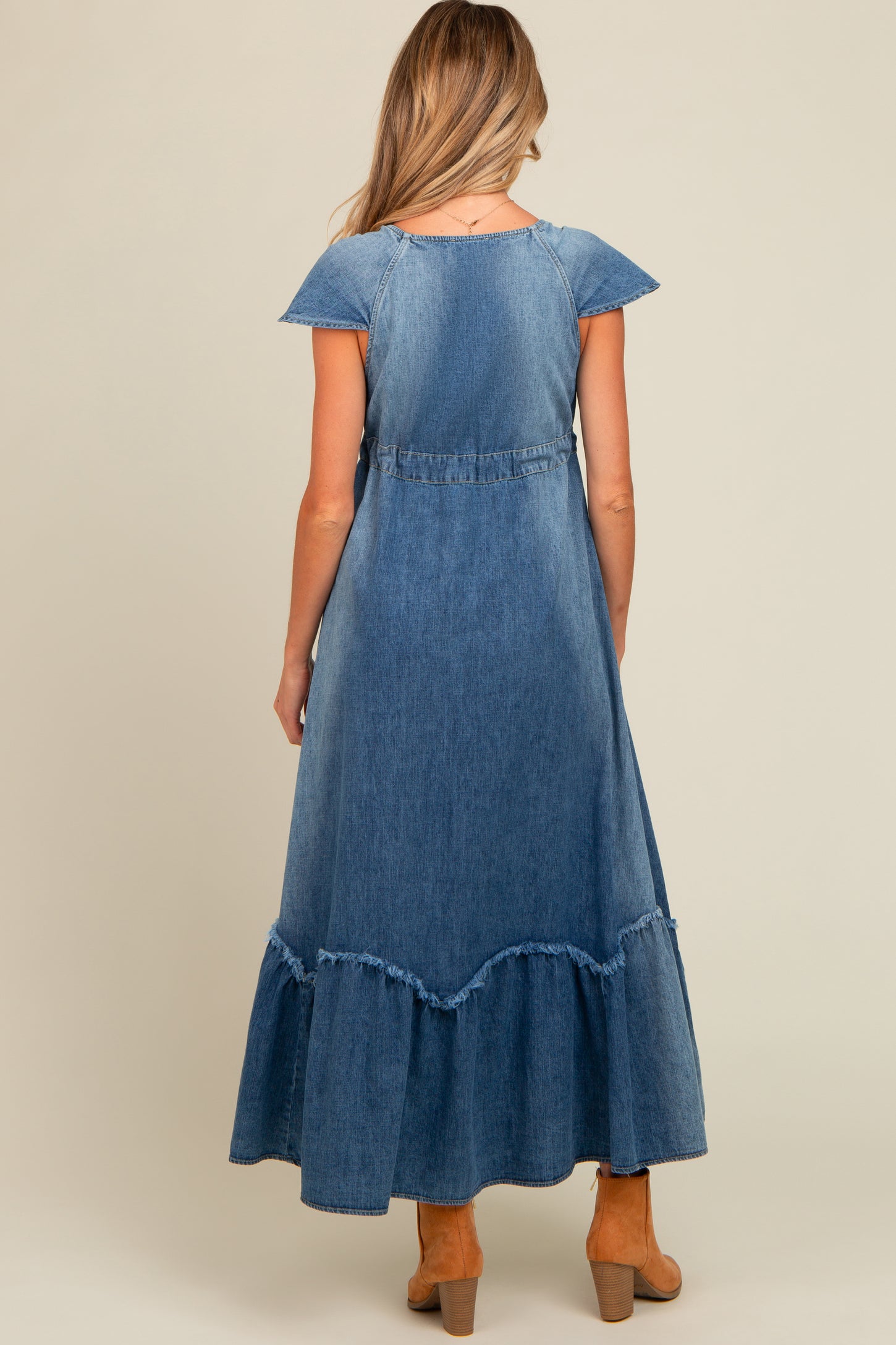 Blue Denim Sash Waist Maternity Maxi Dress PinkBlush Blue Denim Sash Waist Maternity Maxi Dress PinkBlush