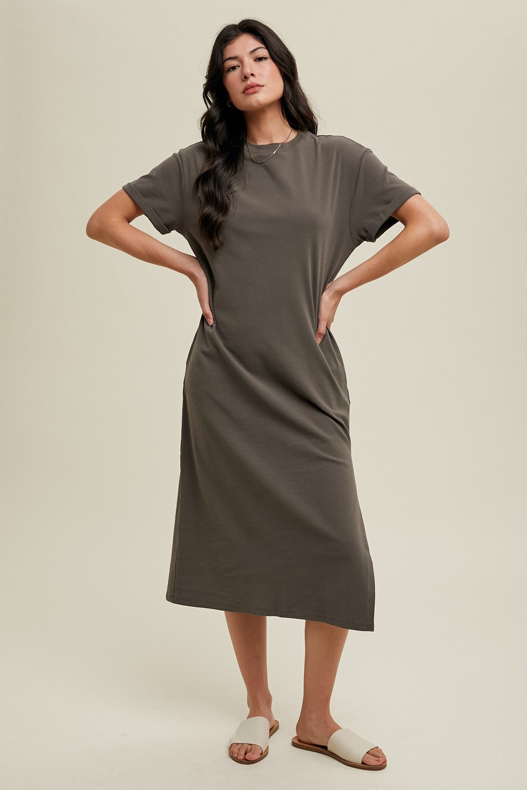 charcoal midi dress Chances Are Ribbed Tank Midi Dress (Charcoal)