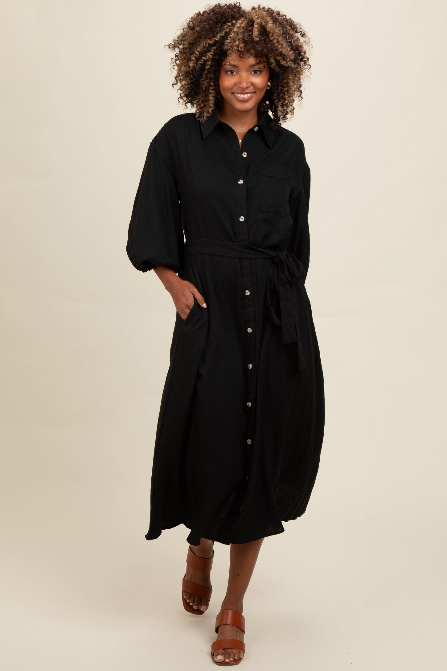 button midi dress black In Your League Black Button Down Midi Dress Shop the Mint
