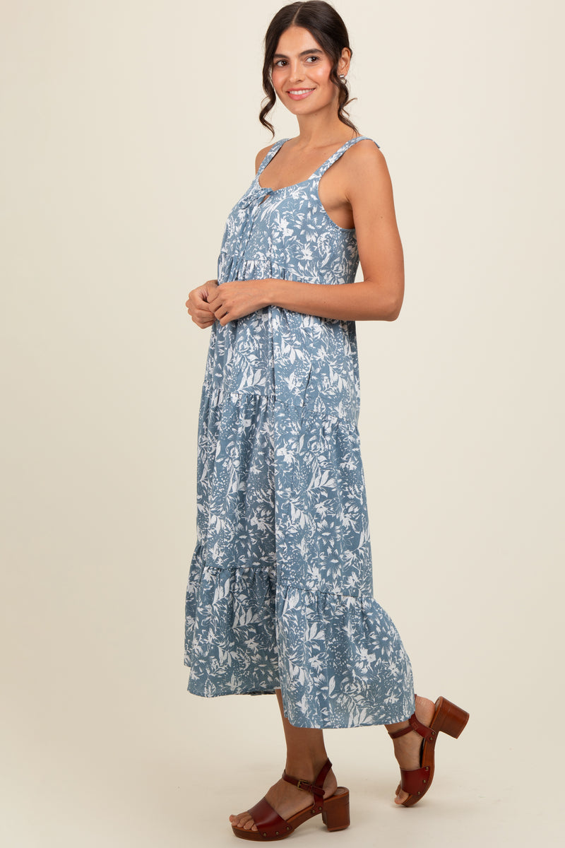 Blue Floral Tiered Midi Dress – PinkBlush