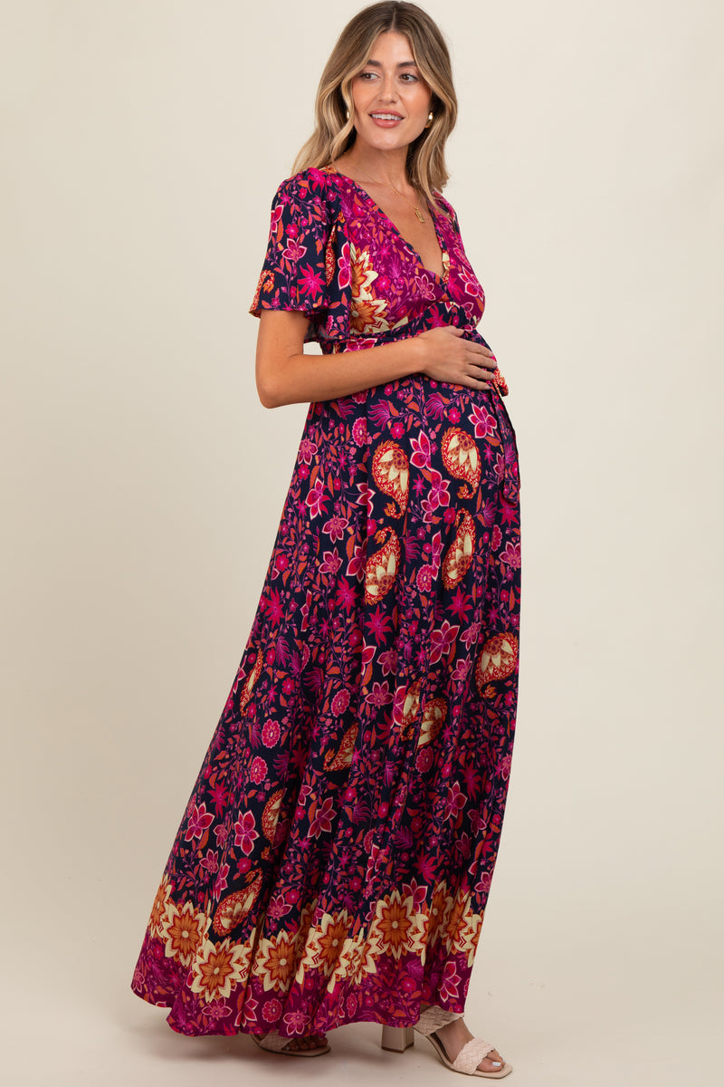 Navy Blue Mixed Floral Maternity Maxi Dress – PinkBlush
