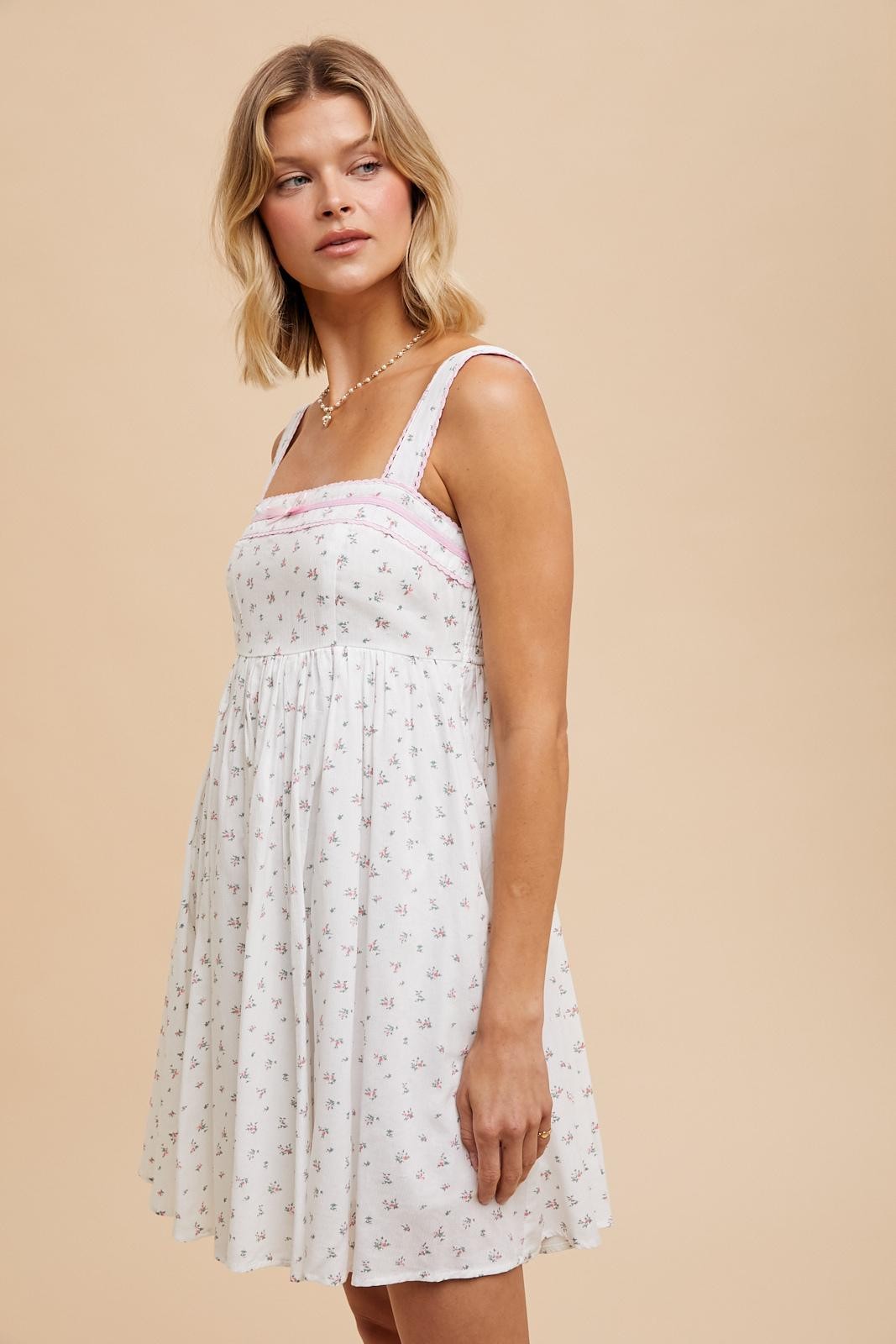 Light Pink Floral Bow Detail Mini Dress PinkBlush Light Pink Floral Bow Detail Mini Dress PinkBlush