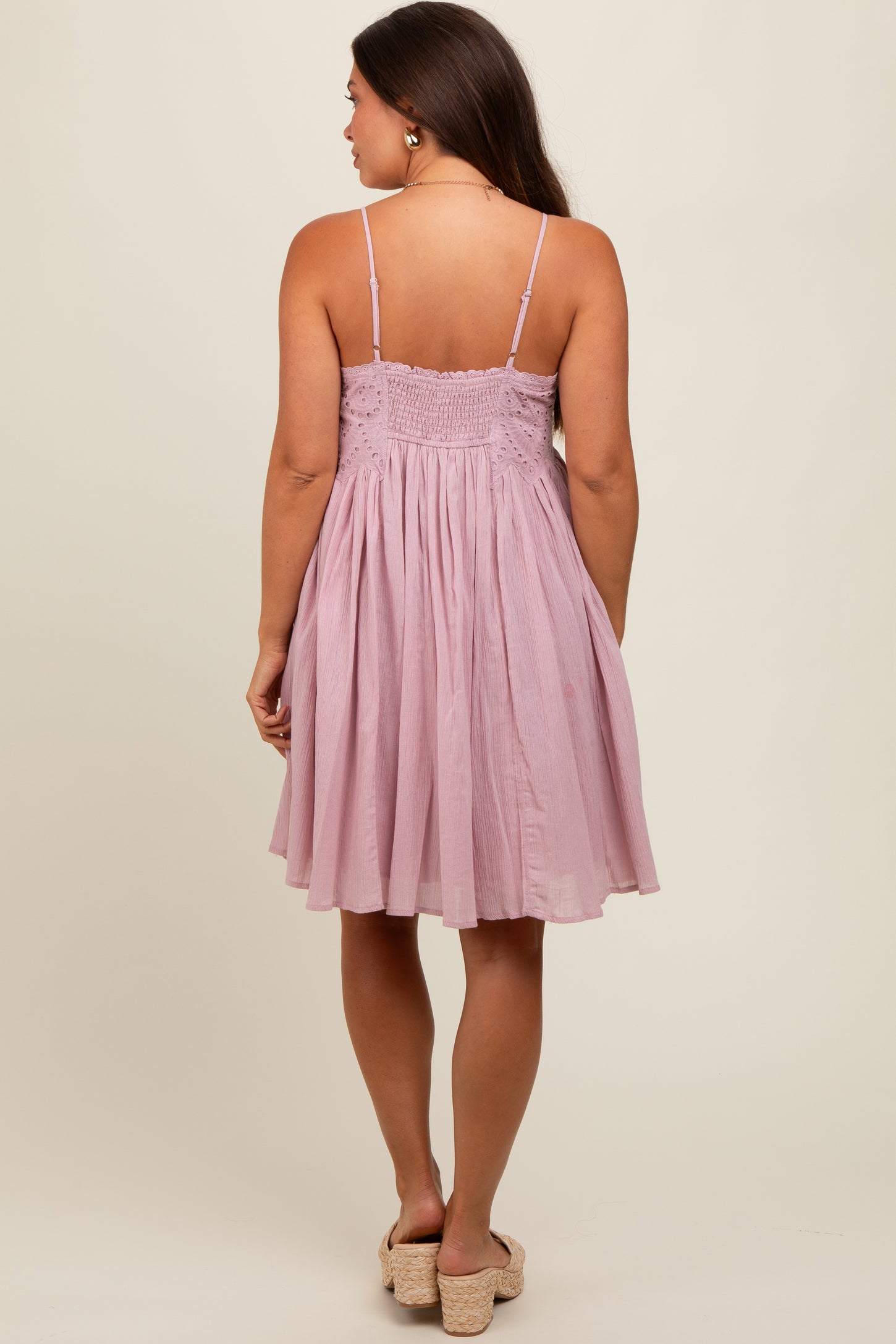 Lavender Eyelet Lace Babydoll Maternity Mini Dress