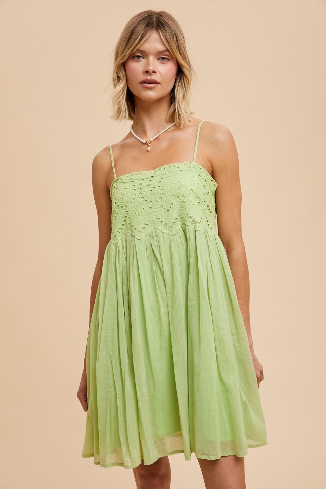lime green babydoll dress Eyelet Lace Mini Floral babydoll mini dress
