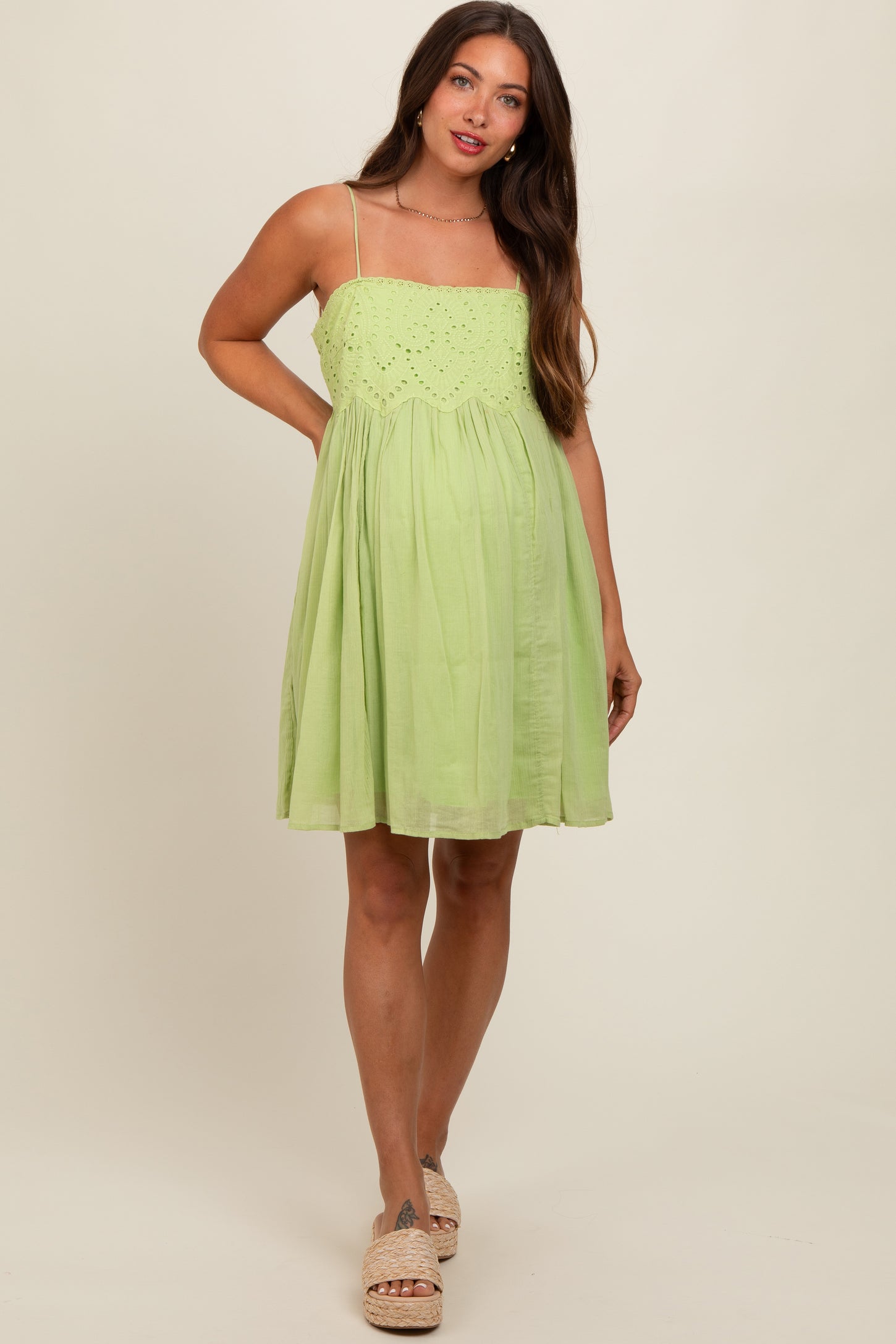 Lime Eyelet Lace Babydoll Maternity Mini Dress PinkBlush Lime Eyelet Lace Babydoll Maternity Mini Dress PinkBlush