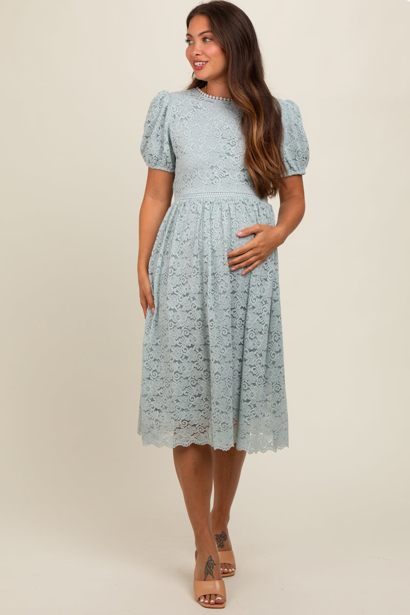 Olive Knit Contrast Top Satin Maternity Midi Dress