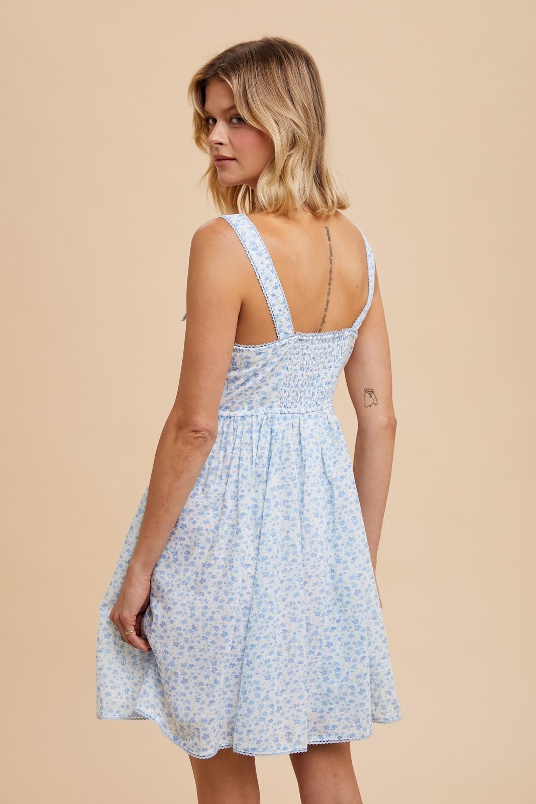 Cornflower Floral Apron Style Utility Mini Dress PinkBlush Cornflower Floral Apron Style Utility Mini Dress PinkBlush