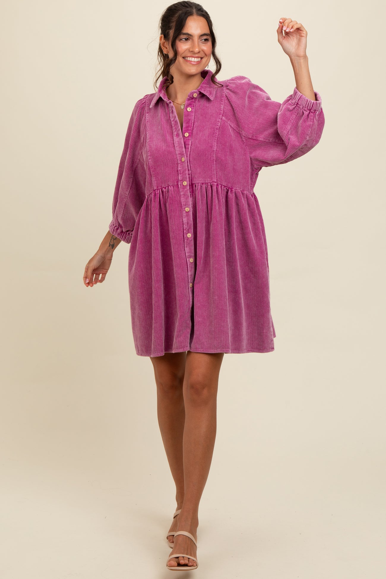 Magenta Corduroy Button Down Maternity Dress – PinkBlush