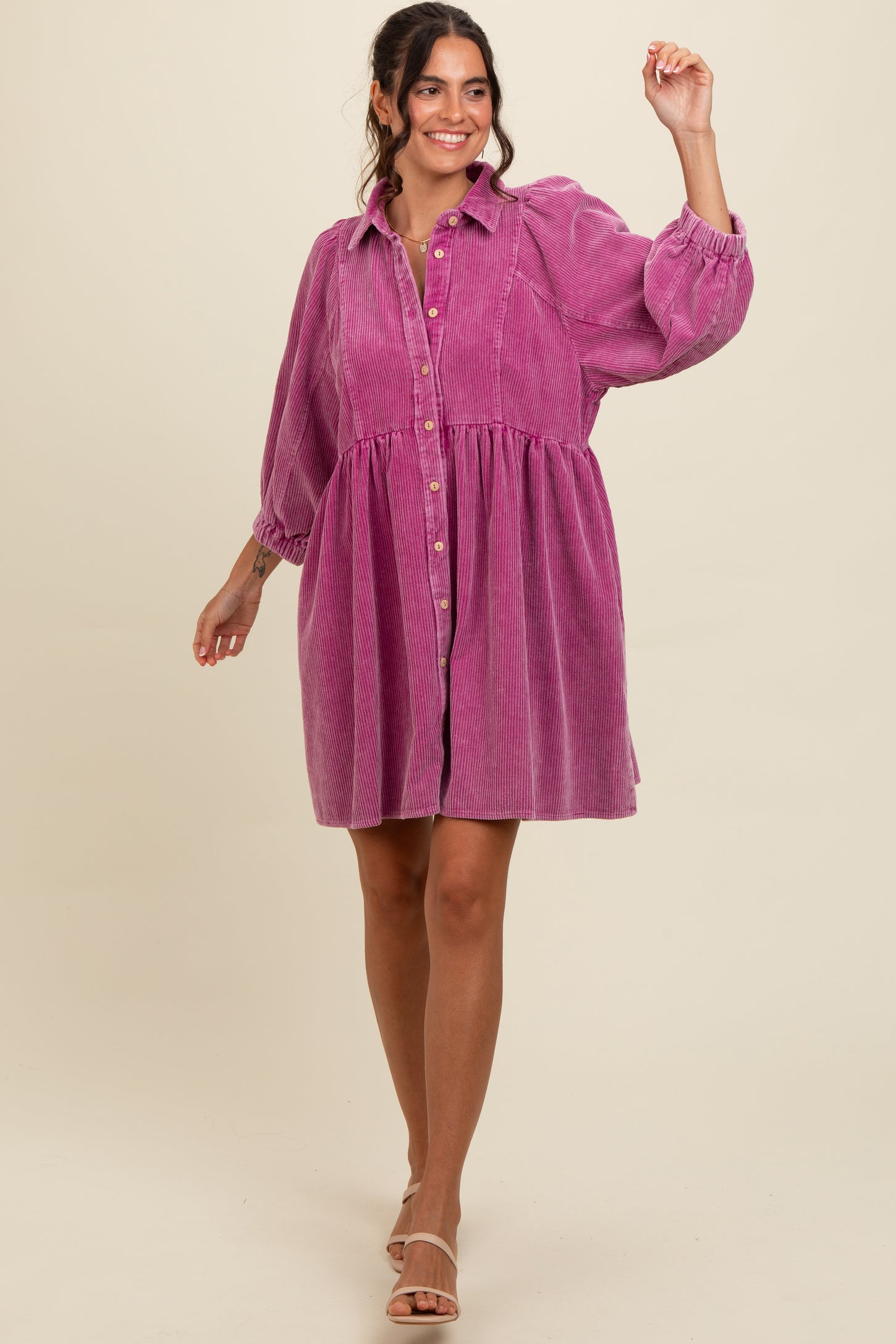 Magenta Corduroy Button Down Maternity Dress – PinkBlush