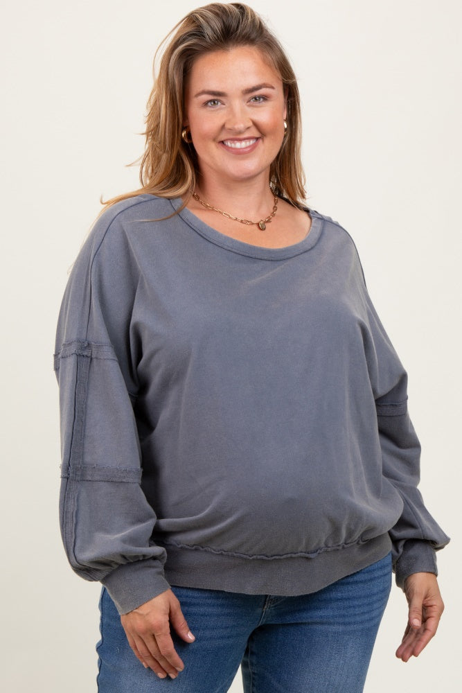 Charcoal Raw Hem Detail Maternity Plus Pullover Top