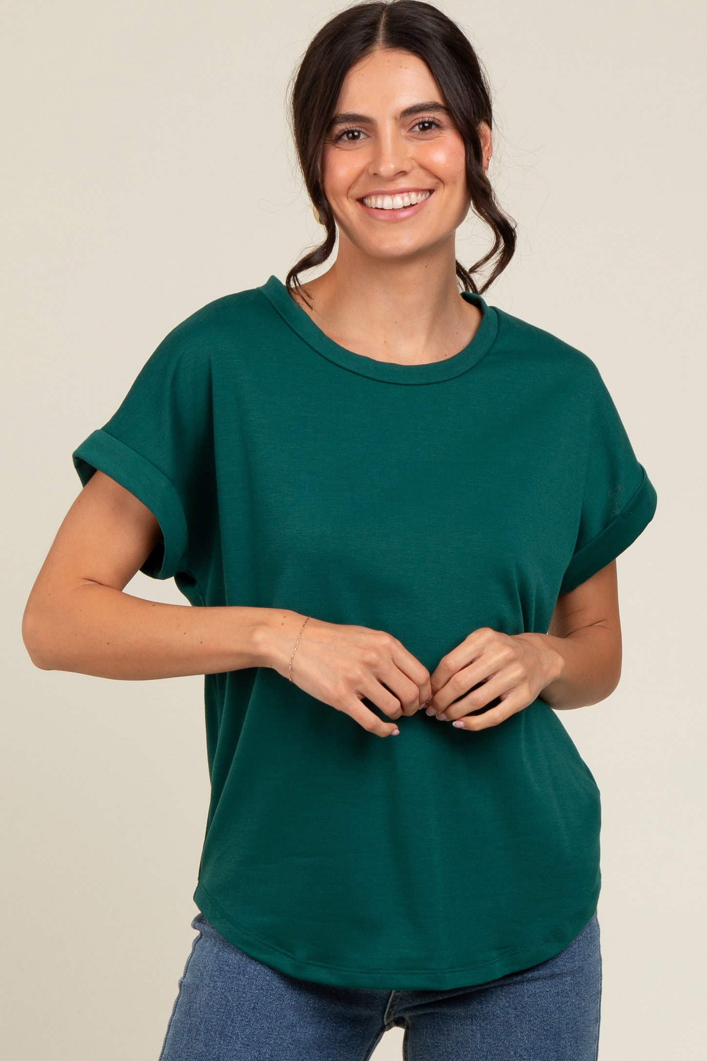 Hunter Green Cuff Sleeve Top