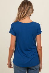 Royal Blue Basic V-Neck Short Sleeve Maternity Top