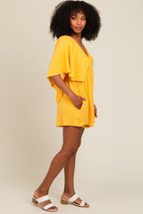 Yellow Textured Open Back Romper