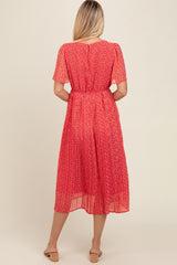 Red Floral Pleated Midi Dress – PinkBlush