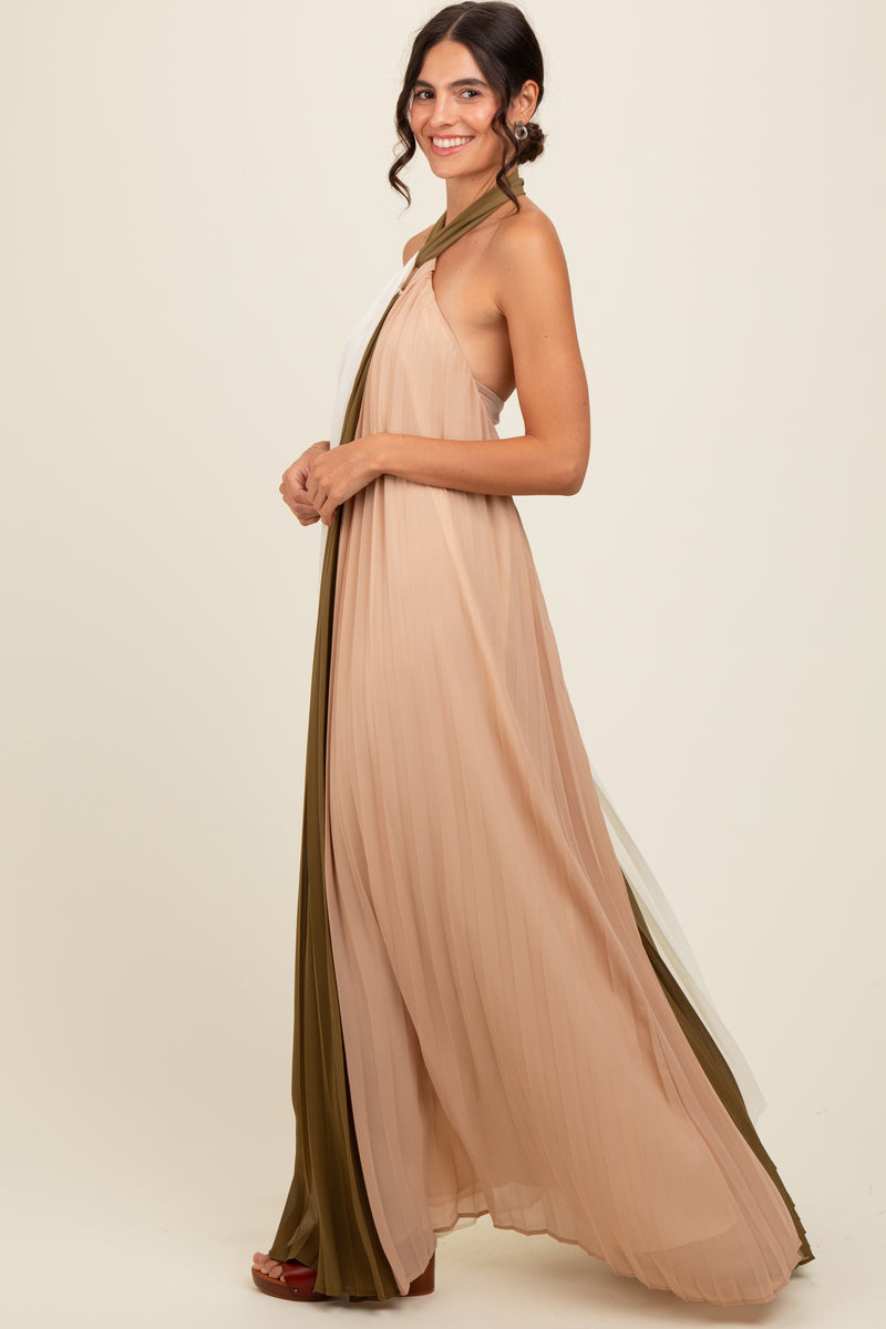 color block halter maxi dress Red Pleated Halter Neck Color Block Maxi Dress *FINAL SALE*