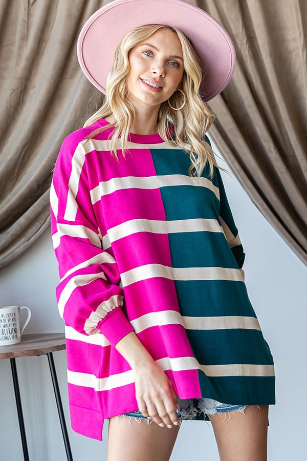 Fuchsia Striped Colorblock Dolman Knit Top – PinkBlush