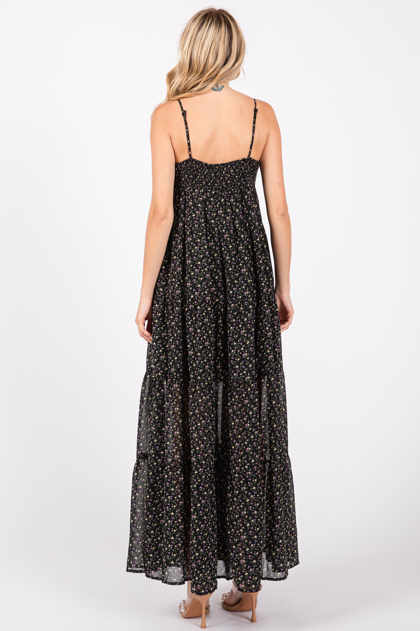 Black Floral Tiered Maxi Dress PinkBlush Black Floral Tiered Maxi Dress PinkBlush