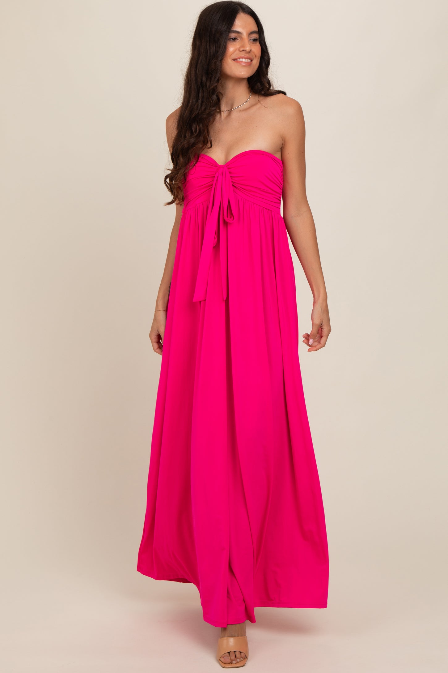 Fuchsia Front Knot Halter Maxi Dress PinkBlush Fuchsia Front Knot Halter Maxi Dress PinkBlush