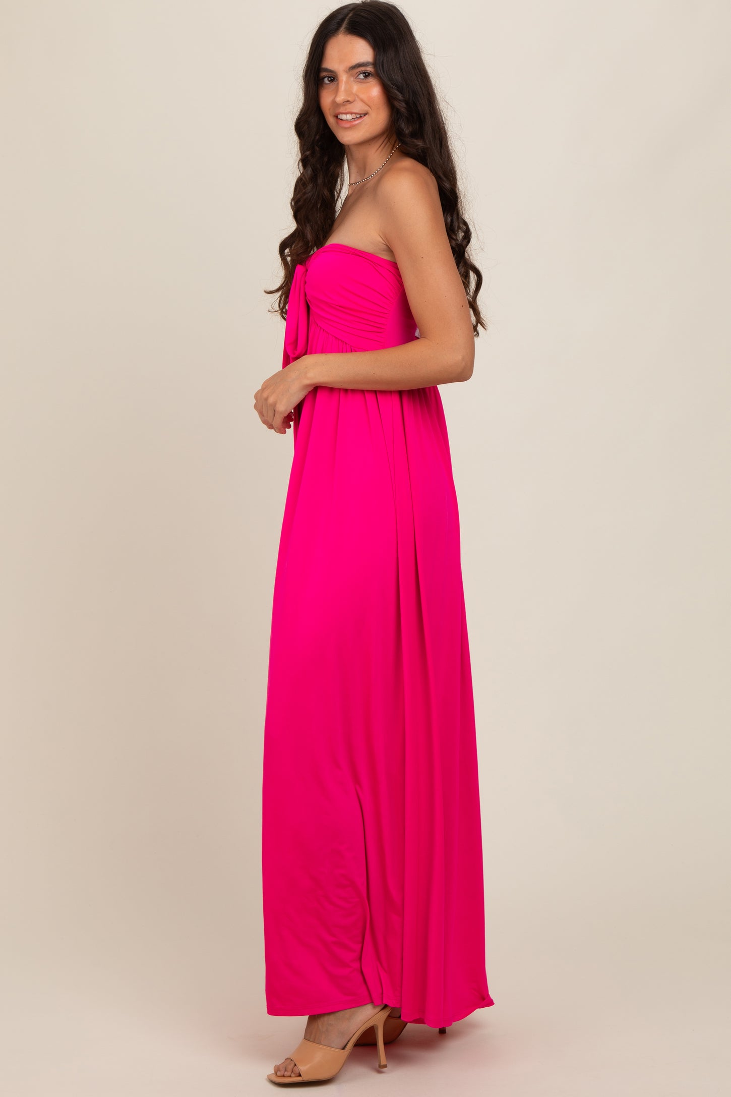 Fuchsia Front Knot Halter Maxi Dress PinkBlush Fuchsia Front Knot Halter Maxi Dress PinkBlush