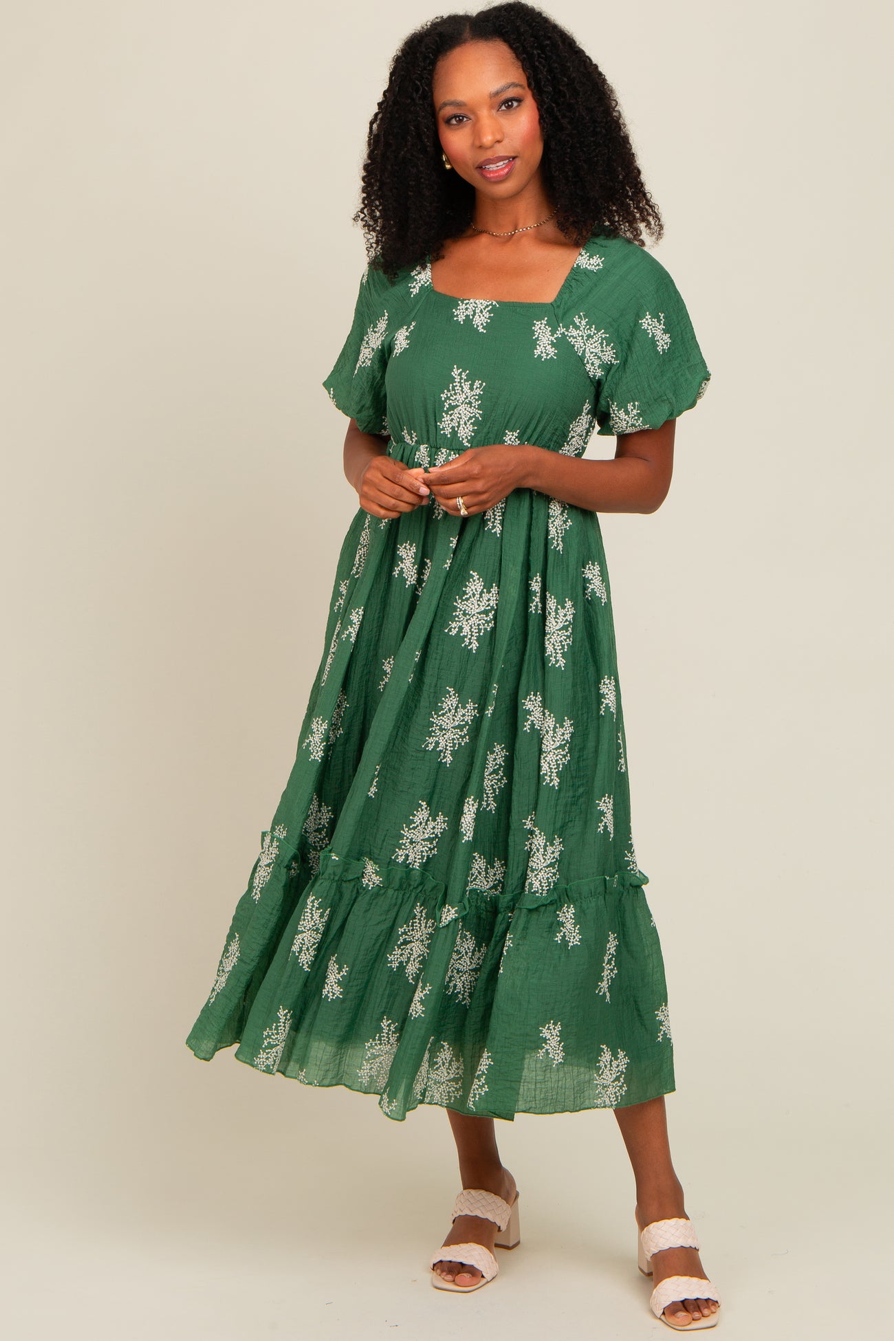 green floral print midi dress Azazie Midi Dresses A-Line Wedding Guest Semi-Formal Dresses V Neck Green Floral